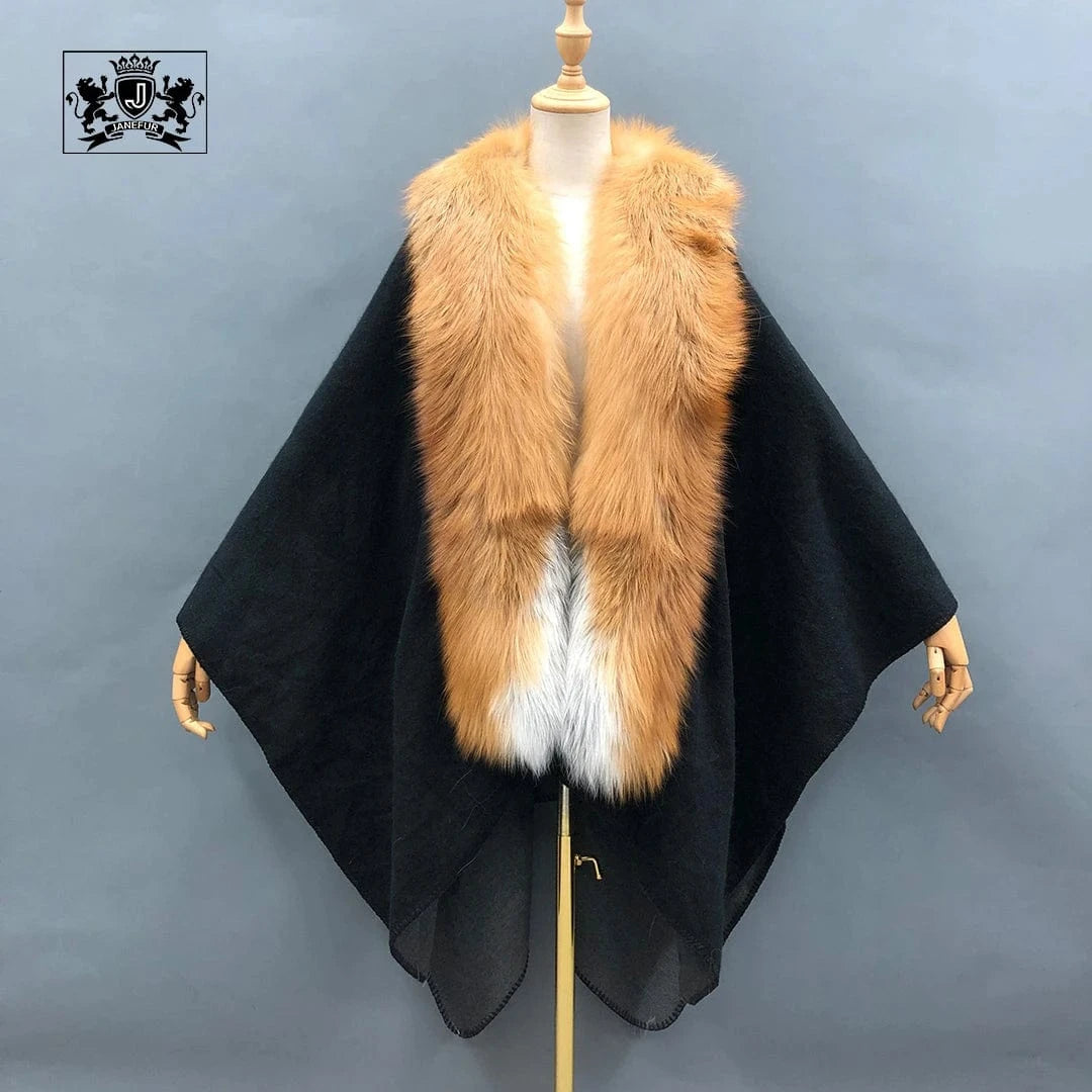 Hot Sale New Design Colorful Women's Autumn Winter Knitting Wool Ponchos With Fur