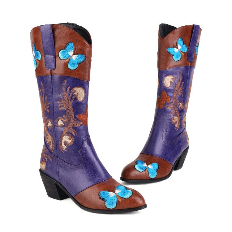 Hot Sale New Style Fashion Design Western European Low Stacked Block Heel Outdoor Decorative Women Cowgirl Shoes Boots