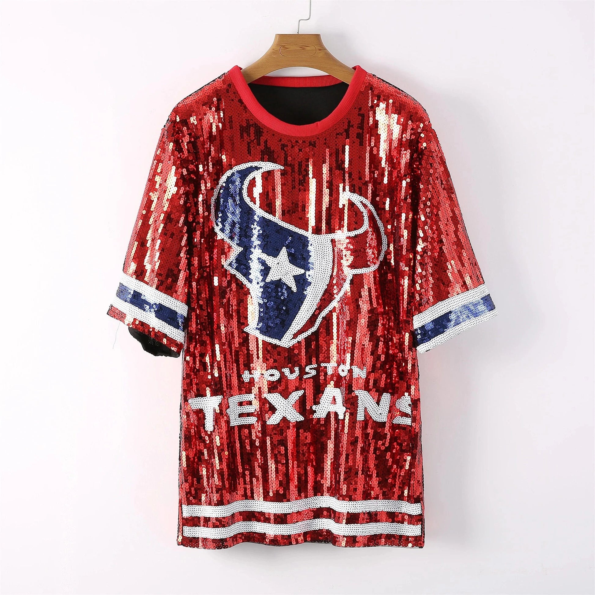 hot sale nfl Style Party Dresses Sequin texas fashion casual dress Women sequins long t shirt dress