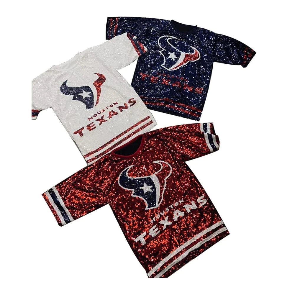 hot sale nfl Style Party Dresses Sequin texas fashion casual dress Women sequins long t shirt dress