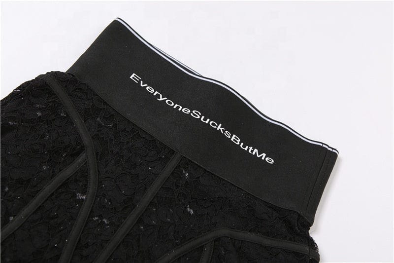 Hot Sale Nightclub Lady High Waist Zipper Shorts See Through Patchwork Pants Women Letter Black Lace Shorts
