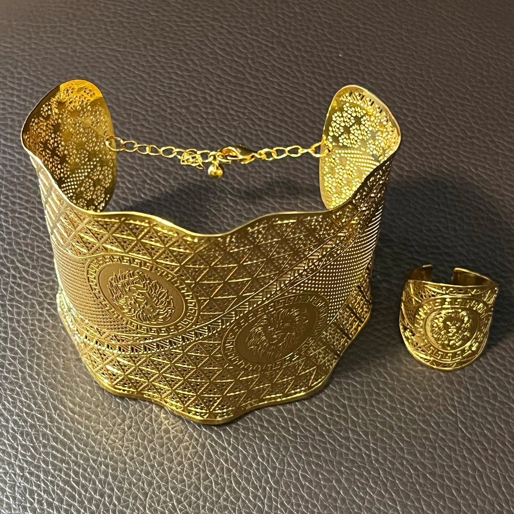 Hot Sale Wedding Party Gift Bridal Gold Plated Bracelet Ring Jewels Fashion Popular Copper Alloy Wholesale Jewelry set