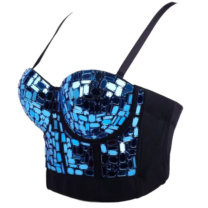 Hot Sales Women Rhinestone Diamond Corset Top Square glass Crystal Bodycon slings Bra Top