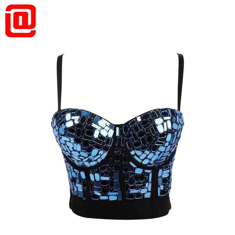 Hot Sales Women Rhinestone Diamond Corset Top Square glass Crystal Bodycon slings Bra Top