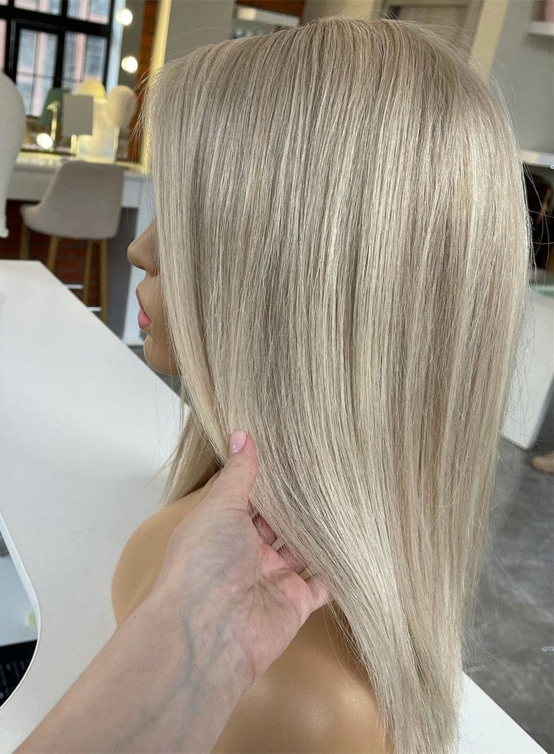 Hot Sell Blonde Bob Wigs Ombre Ash Blonde Color Silky Straight Human Hair Pre Plucked Lace Front Wigs