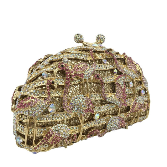 Hot Selling Ladies Flamingo Clutch Women Crystal Evening Purses and Handbags Luxury Wedding Party Bridal Rhinestone Bag