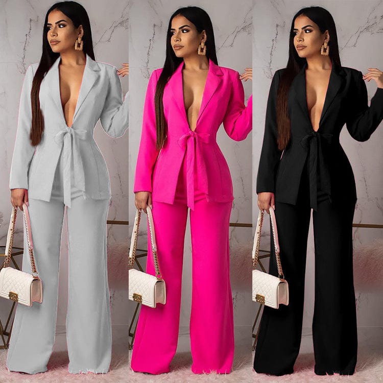Hot selling Sexy Blazer and Pants Two Pcs Set Bow Ladies Elegant Female Formal Women Suits Jumpsuit For Ladies
