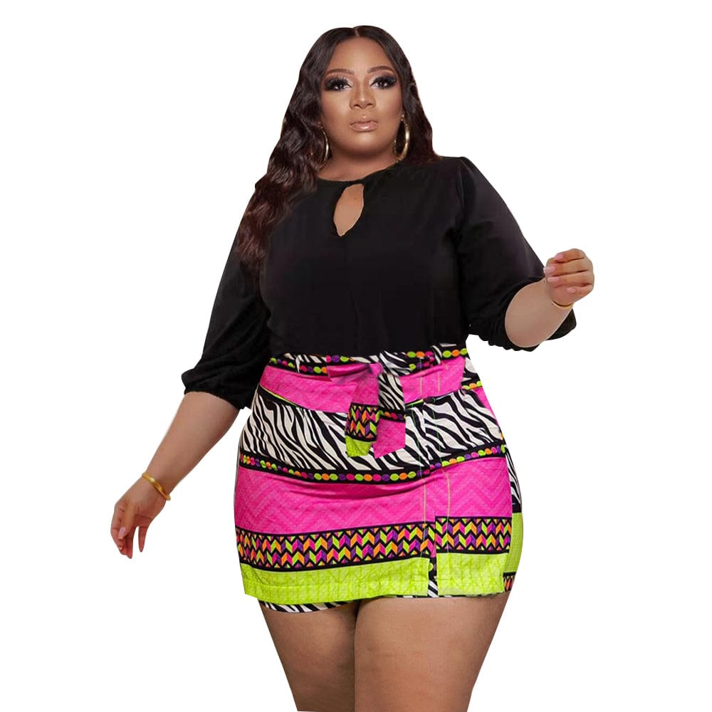 Hot Selling Soft Fabric Plus Size Long Sleeve Top + Plaid Mini Culottes Two Piece Sets