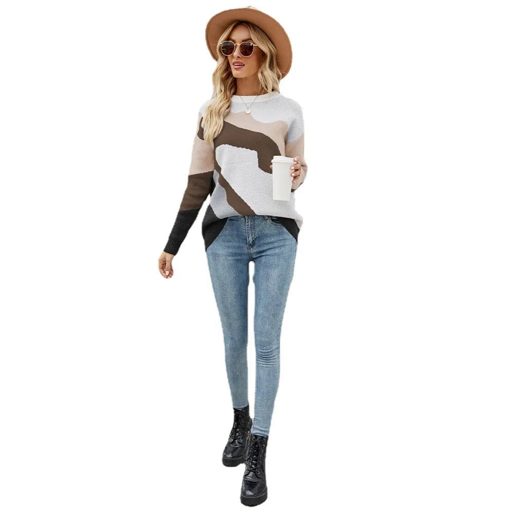 Hot Selling Winter Casual Multi Color Match Knit Women Sweater