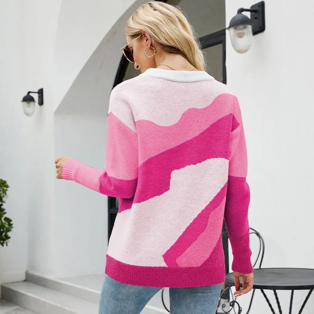 Hot Selling Winter Casual Multi Color Match Knit Women Sweater