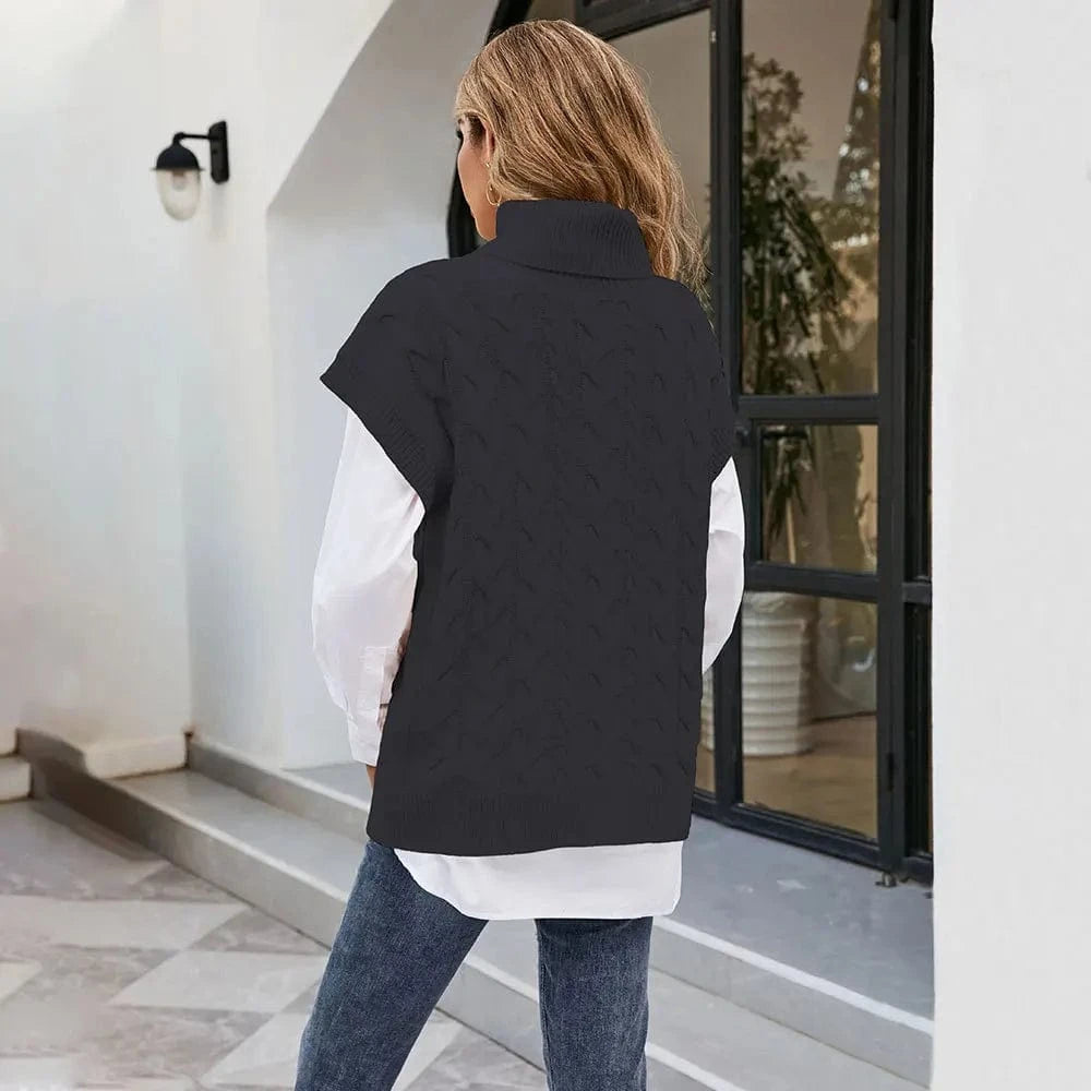 Hot Selling Winter Casual Sleeveless Solid Fashion Women Turtle Neck Sweater