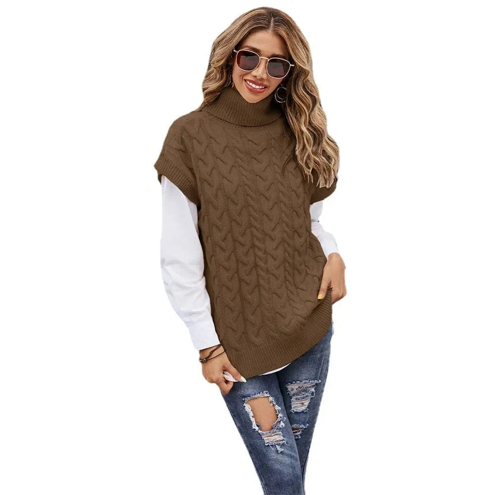 Hot Selling Winter Casual Sleeveless Solid Fashion Women Turtle Neck Sweater