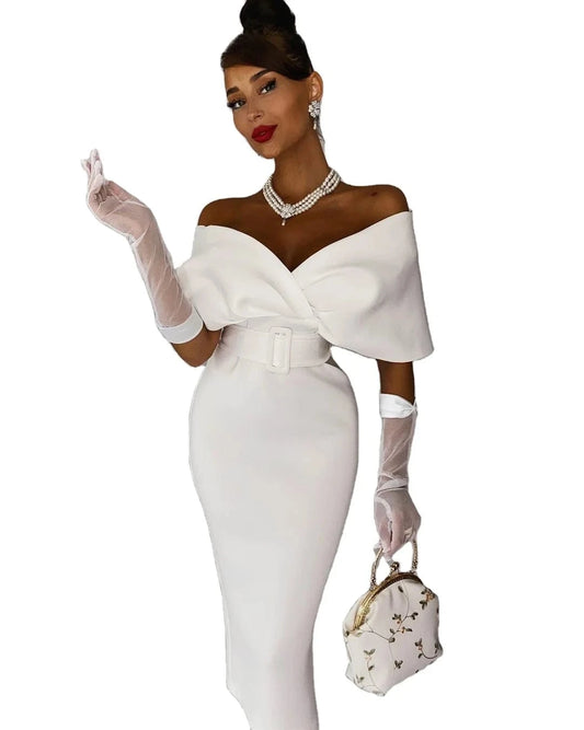 Hot Selling Women's Off The Shoulder With Belt Elegant Cocktail Dress