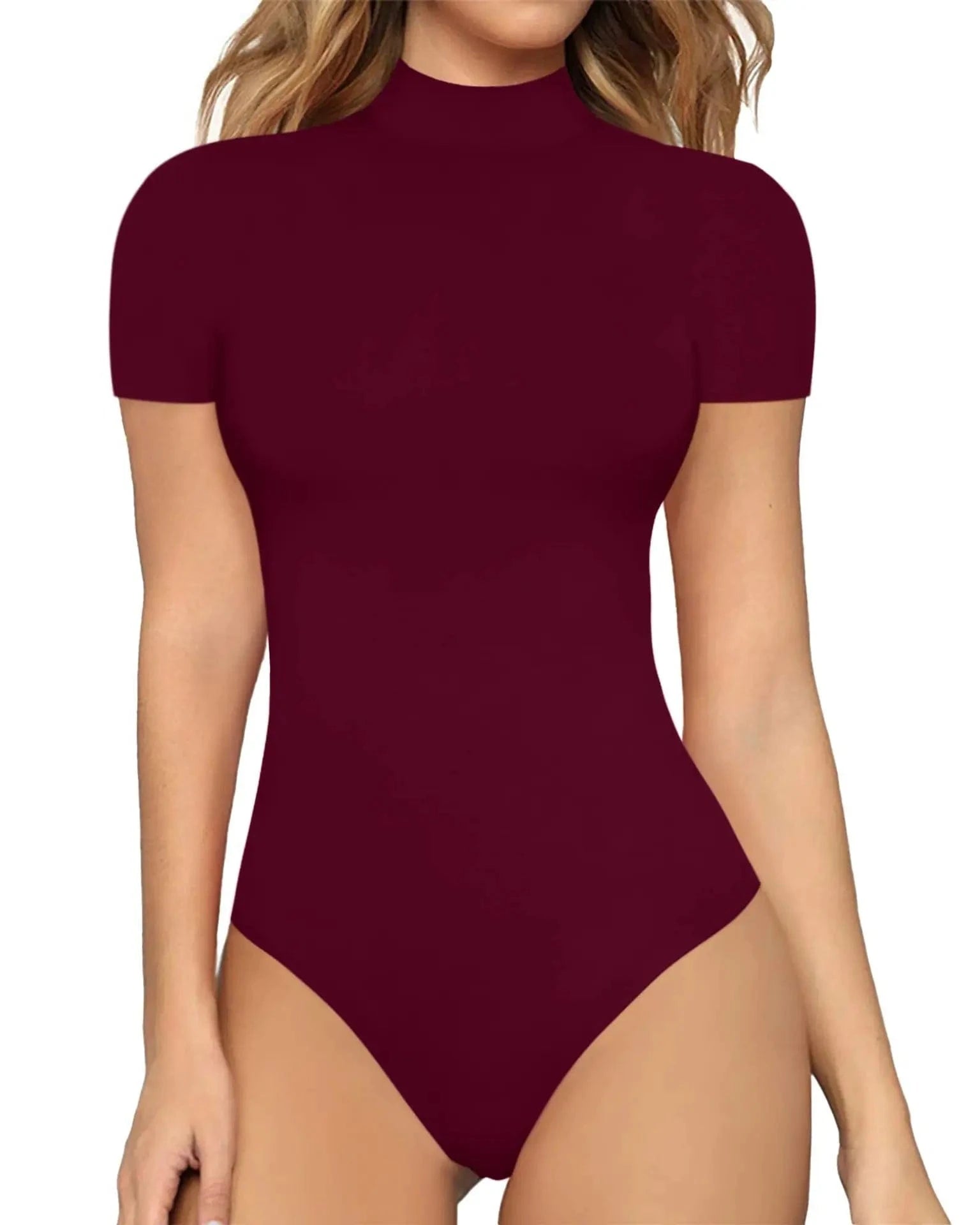 Hot Selling Women's Sexy Solid  Turtleneck Short-sleeved Jumpsuit Leotard Shapewear