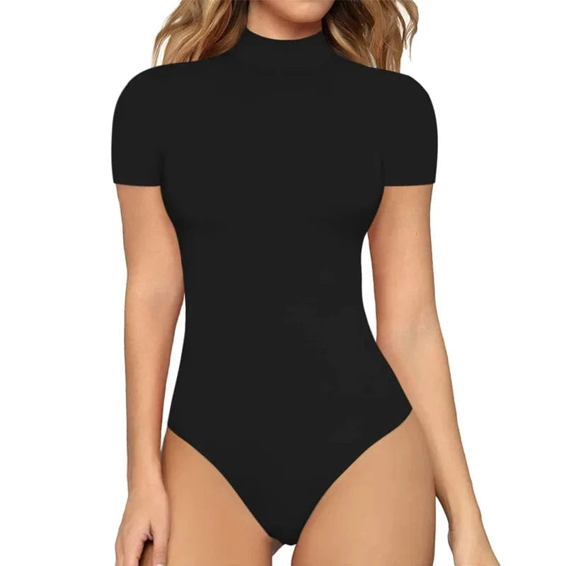 Hot Selling Women's Sexy Solid  Turtleneck Short-sleeved Jumpsuit Leotard Shapewear