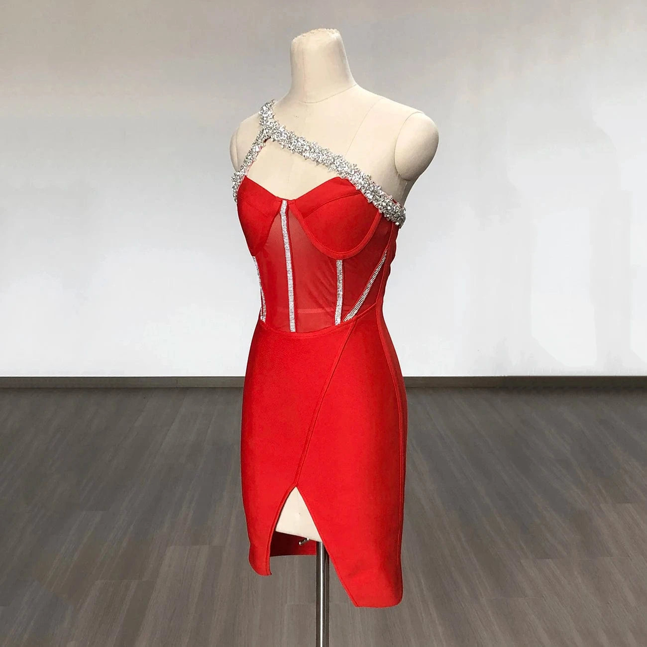 Hot Sexy Wholesale Clothing Ladies One Shoulder Party Dress Beaded  Rhinestone Mini Prom Dresses