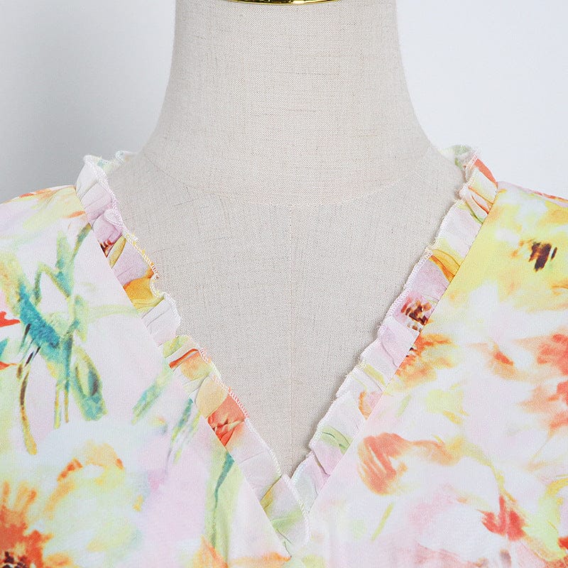 Hot Style Summer Long Sleeve Floral Long Sundresses Women Casual Clothes Dress