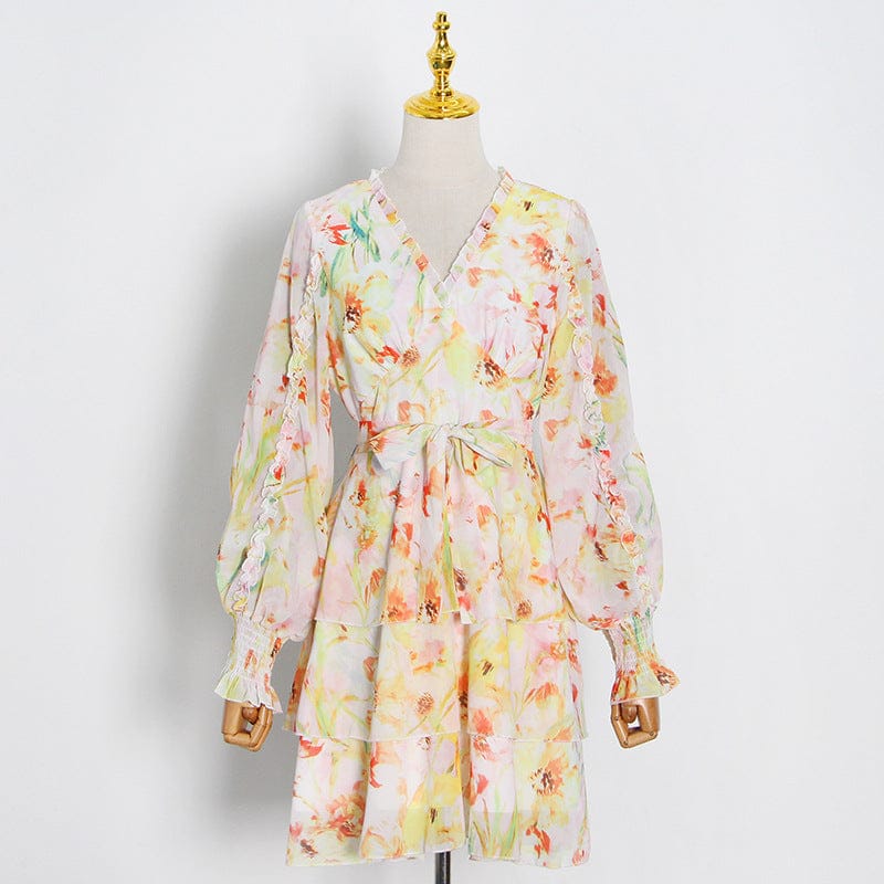 Hot Style Summer Long Sleeve Floral Long Sundresses Women Casual Clothes Dress