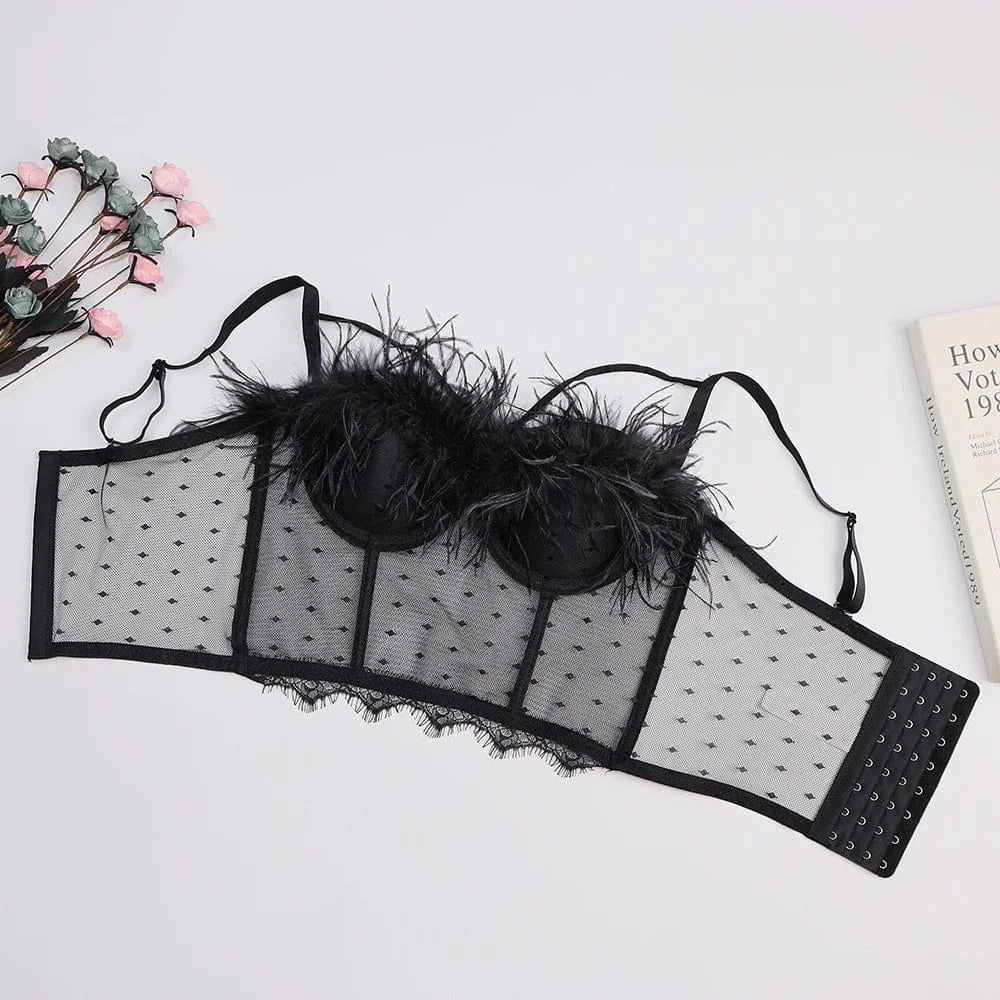 Hot wholesale feather lace corset body shaping clothes women's top