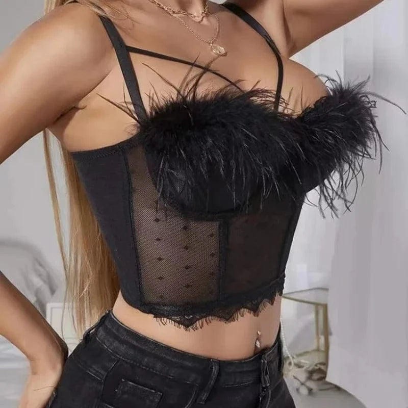 Hot wholesale feather lace corset body shaping clothes women's top