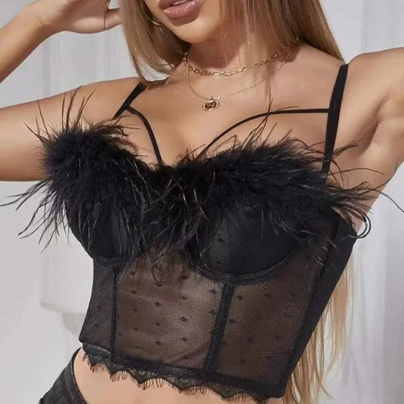 Hot wholesale feather lace corset body shaping clothes women's top