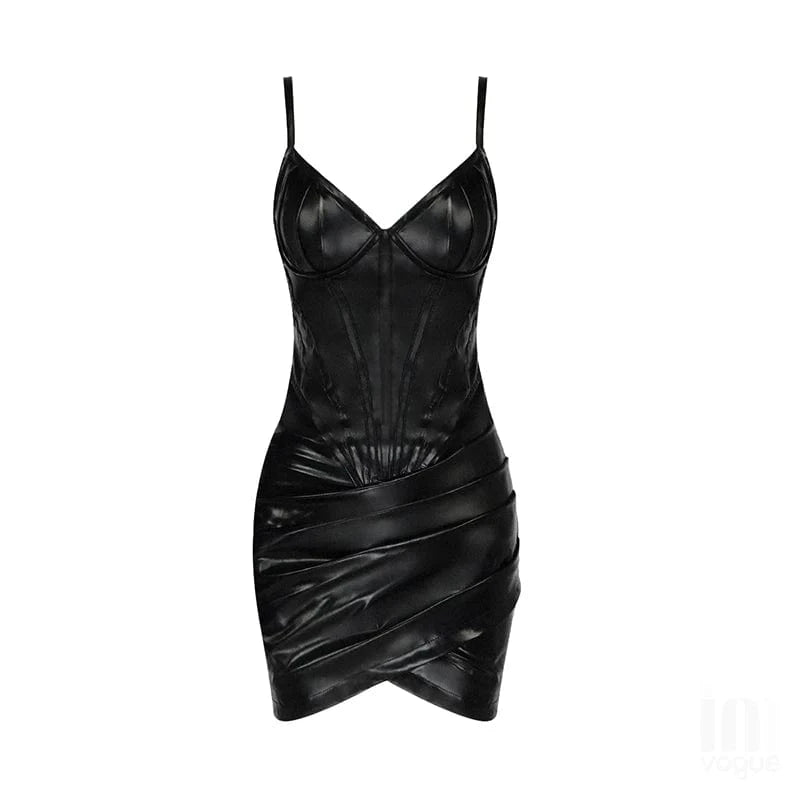 Hot women PU strap sexy mini club dresses leather dress