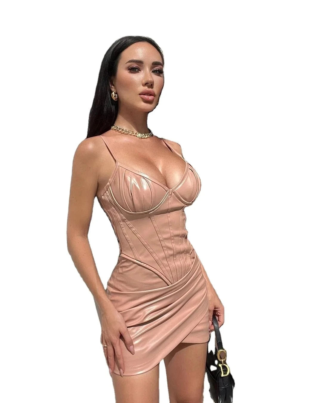 Hot women PU strap sexy mini club dresses leather dress