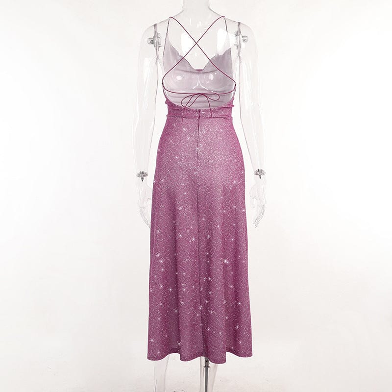 Hot womens dresses sexy long elegant evening midi dress Backless straps with hidden zip party maxi sequin midi dress