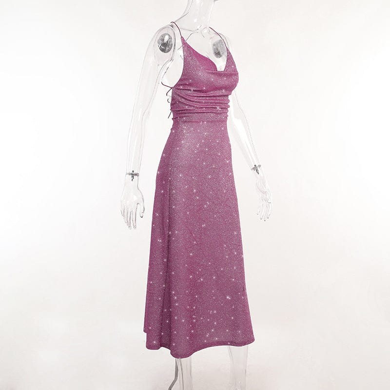 Hot womens dresses sexy long elegant evening midi dress Backless straps with hidden zip party maxi sequin midi dress