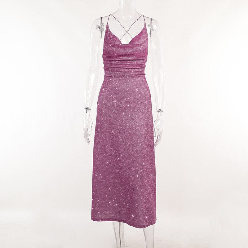 Hot womens dresses sexy long elegant evening midi dress Backless straps with hidden zip party maxi sequin midi dress