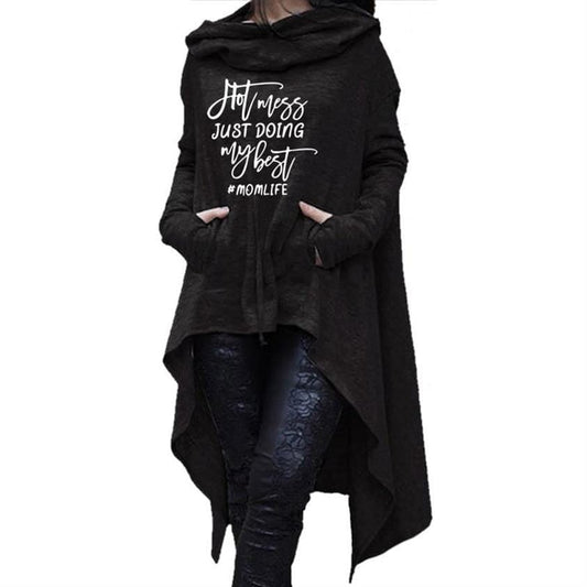 Hotmess Just Doing My Best Momlife Letters Print Long Irregular Hoodies For Women Sweatshirts Femmes Women Print Funny Plus Size