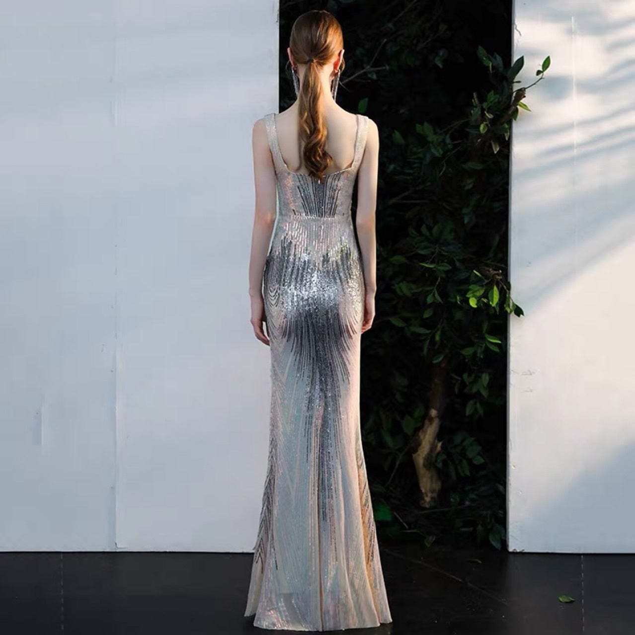 hottest style sexy summer new fashion puff luxury high slit solid color elegant v neck square neck mermaid  women