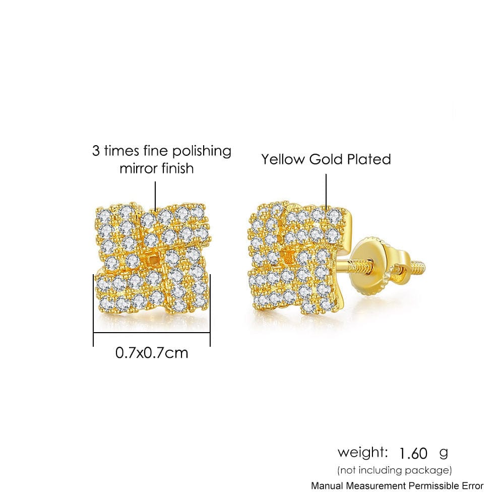 HOYON 14K Gold Color Popular Stud Earrings For Women and men Small Hee Hee Diamond Inlaid Gold Threaded Copper