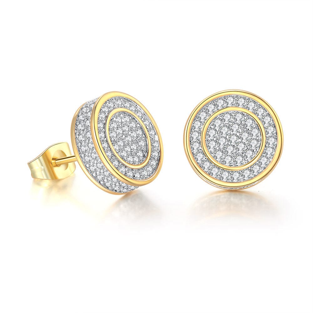 HOYON 14K Gold Gilded Hip-Hop Full Diamond 3A Zircon Micro-Set Earrings for Men Hipster Round and Square Style