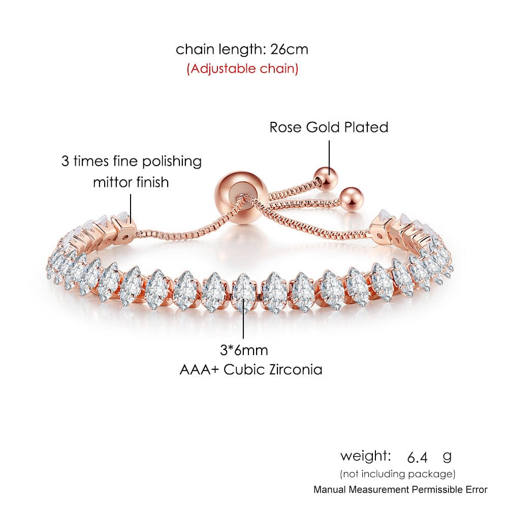 HOYON 14K Yellow Gold Color Geometric tennis bracelet women's single row full diamond AAA zircon adjustable crystal jewelry