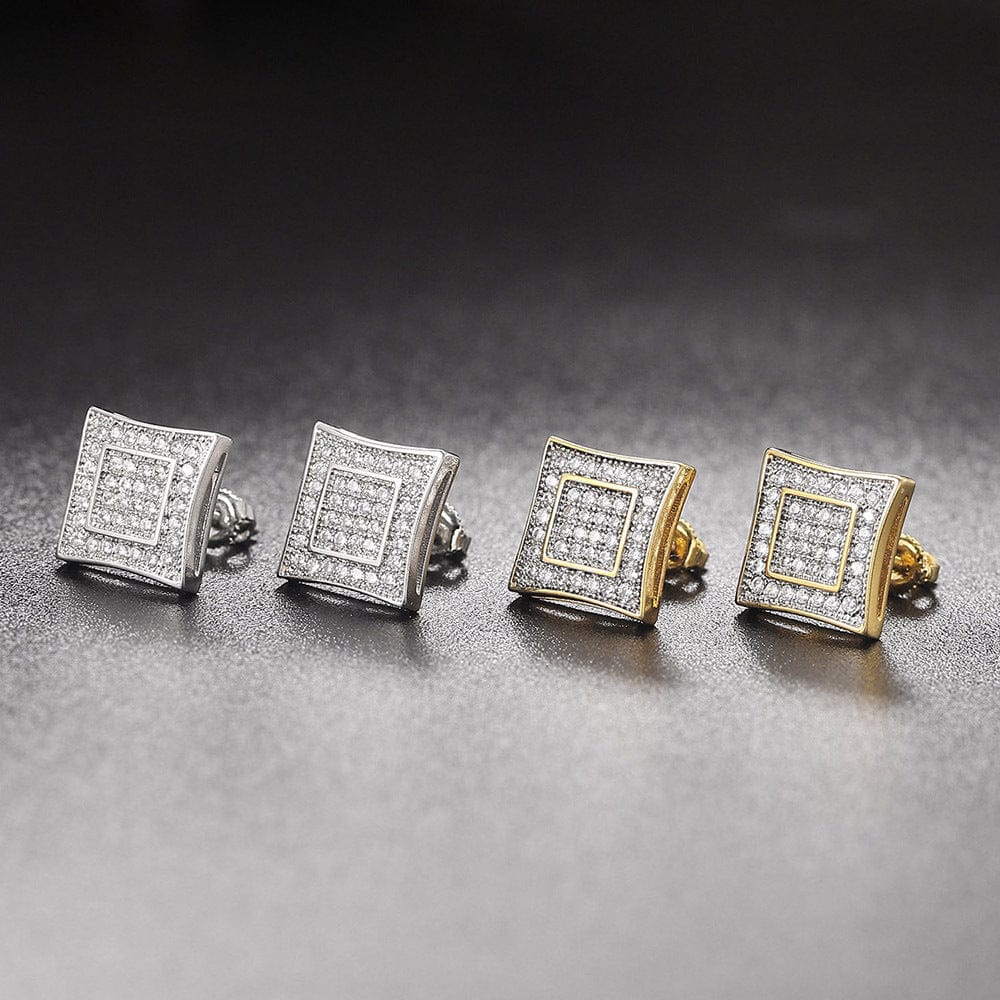 HOYON Hip hop white gemstone zircon stud earrings for men and women  full diamond and gold thread jewelry