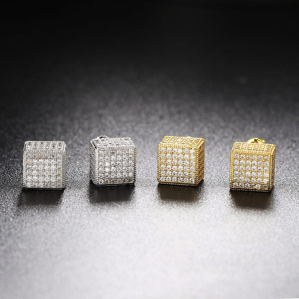 HOYON Hip hop white gemstone zircon stud earrings for men and women  full diamond and gold thread jewelry