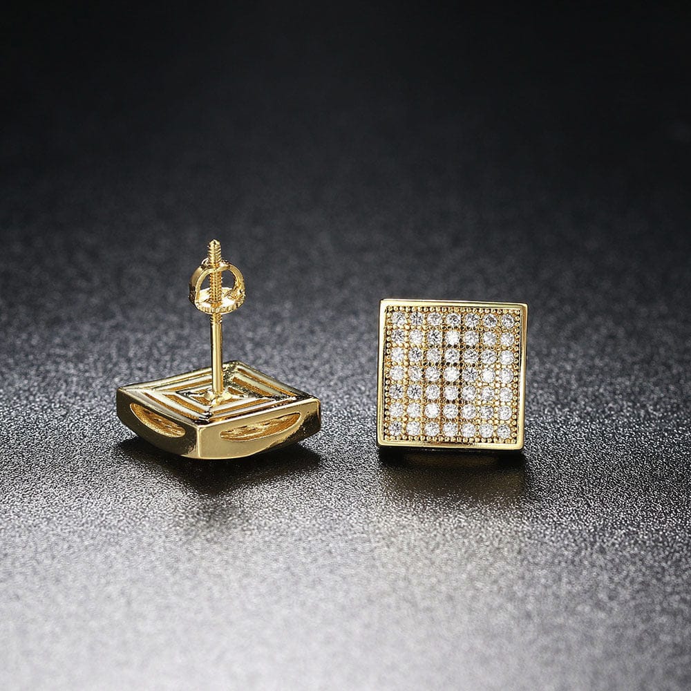 HOYON Hip hop white gemstone zircon stud earrings for men and women  full diamond and gold thread jewelry