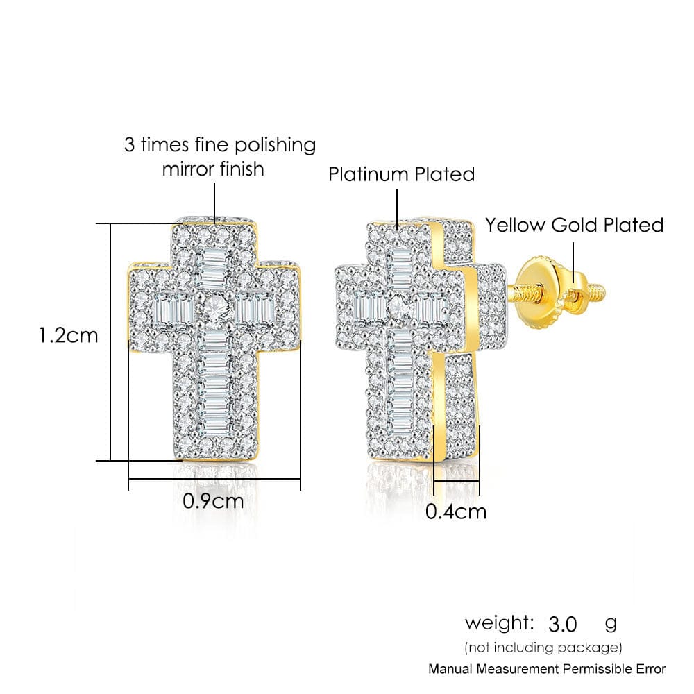 HOYON Hip hop white gemstone zircon stud earrings for men and women  full diamond and gold thread jewelry