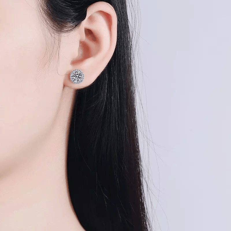 Hoyon Moissanite Stud Earrings White Gold Square Round Halo Stud Earrings Hypoallergenic for Women Girls