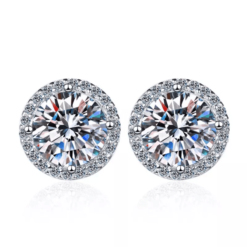 Hoyon Moissanite Stud Earrings White Gold Square Round Halo Stud Earrings Hypoallergenic for Women Girls
