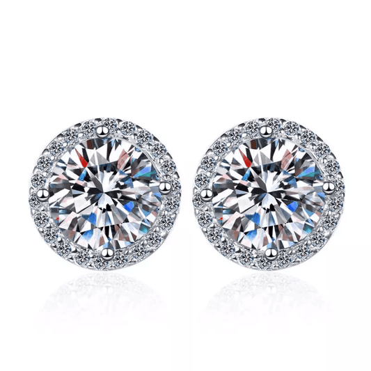 Hoyon Moissanite Stud Earrings White Gold Square Round Halo Stud Earrings Hypoallergenic for Women Girls