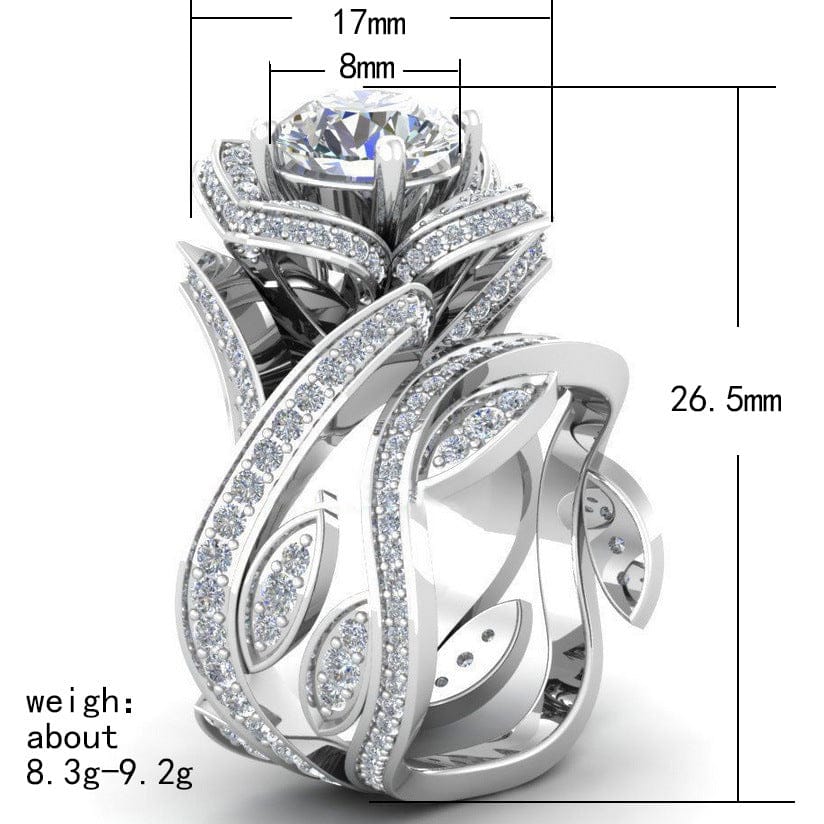 Hoyon Rose Rings Double Color Women Fashion Trend Flower Full Diamond Zircon Ring Ladies Jewelry Diamond Rings for Women