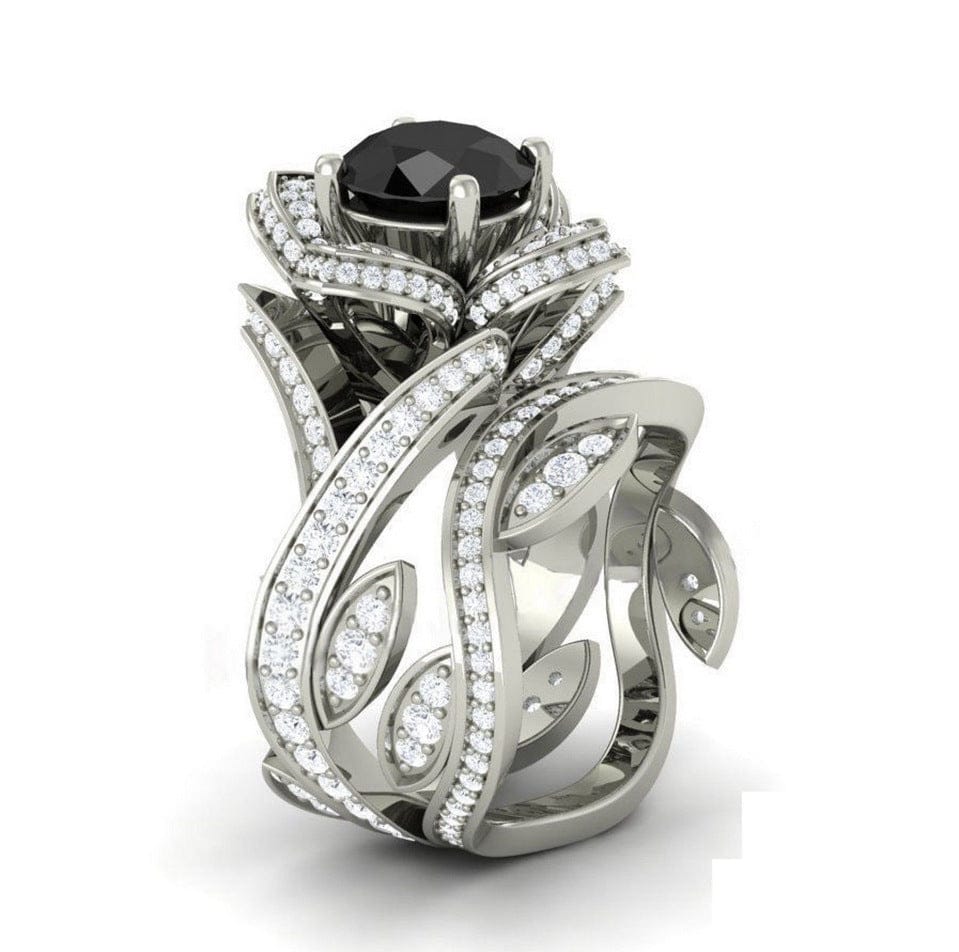 Hoyon Rose Rings Double Color Women Fashion Trend Flower Full Diamond Zircon Ring Ladies Jewelry Diamond Rings for Women