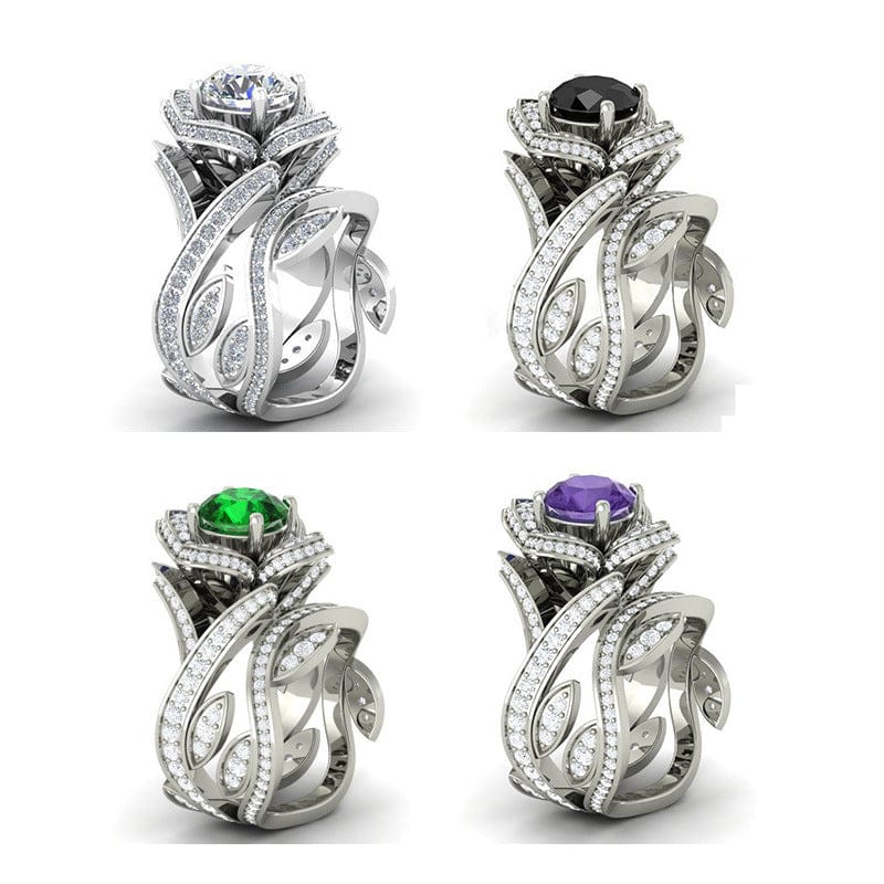 Hoyon Rose Rings Double Color Women Fashion Trend Flower Full Diamond Zircon Ring Ladies Jewelry Diamond Rings for Women