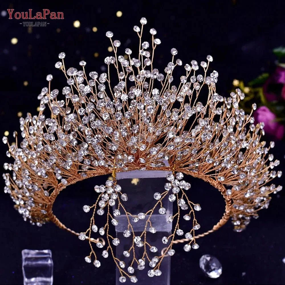 HP193-gold (crown+earring) Youlapan HP193 Shiny Full Rhinestones Hair Band Pageant Hair Accessories Luxury Princess Wedding Crown Bridal Tiara