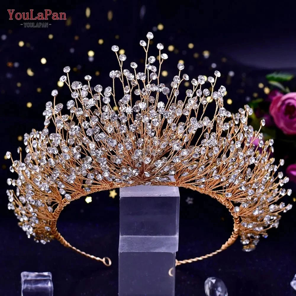 HP193-gold crown Youlapan HP193 Shiny Full Rhinestones Hair Band Pageant Hair Accessories Luxury Princess Wedding Crown Bridal Tiara