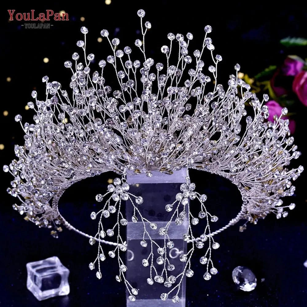 HP193-silver (crown+earring) Youlapan HP193 Shiny Full Rhinestones Hair Band Pageant Hair Accessories Luxury Princess Wedding Crown Bridal Tiara