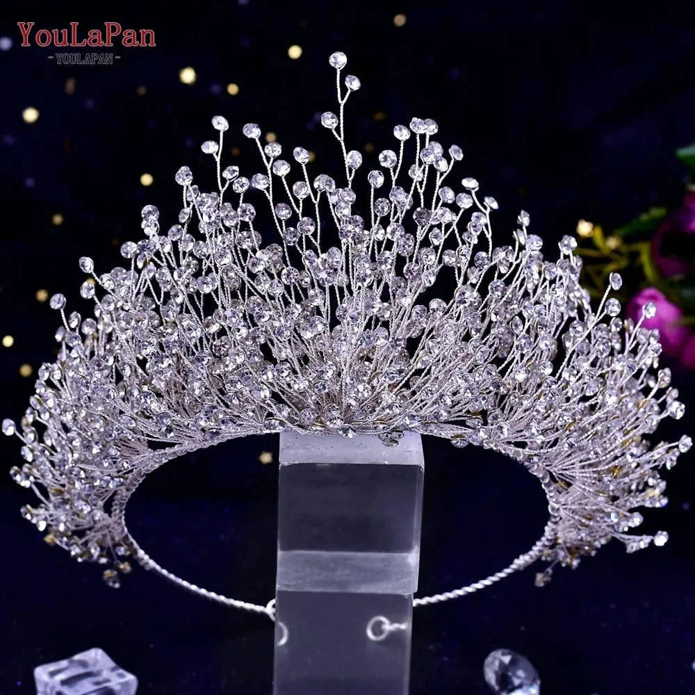 HP193-silver crown Youlapan HP193 Shiny Full Rhinestones Hair Band Pageant Hair Accessories Luxury Princess Wedding Crown Bridal Tiara