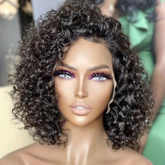 human hair 10inch 150% 180%  density  Kinky Curly Brazilian Human Hair HD Lace Frontal Wig For Black Women 4x4 5x5 HD lace closure wig